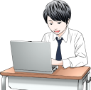 ノートパソコンを使う男子生徒