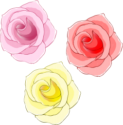 3色のバラの花イラストの詰合せです。