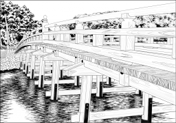 木造橋のイラストです。
