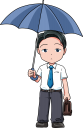 傘を差しているスーツの男性(半袖)