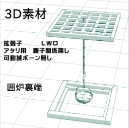 自在鉤のある囲炉裏端の3D素材です。