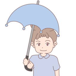 傘をさす男の子文字なしの絵カードです。