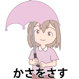 傘を差す女の子文字ありの絵カードです。