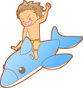イルカの浮き輪で遊ぶ男の子