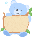 木の板を持っている青色の熊