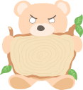 木の板を持っている薄茶色の熊