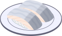 皿に乗ったサバの握り寿司のイラストです。
