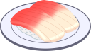 皿に乗った北寄貝の握り寿司のイラストです。