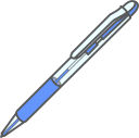 一般的なボールペン（青）のイラストです。