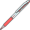 一般的なボールペン（赤）のイラストです。