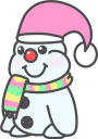 おしゃれをした末っ子雪だるまのイラストです。