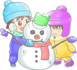 雪だるまを作る子供たち