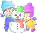雪だるまを作る子供たち