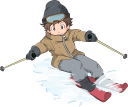 スキーを楽しんでいる男性のイラストです。雪のあるヴァージョンもあります。