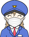マスクをする女性警備員