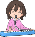 鍵盤ハーモニカを楽しそうに吹く女の子のイラストです。
