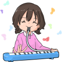 鍵盤ハーモニカを楽しそうに吹く女の子のイラストです。音符のないものもあります。