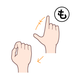 「も」を表す指文字の手話の絵カードです。