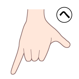 「へ」を表す指文字の手話の絵カードです。