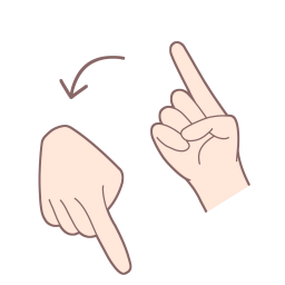 「の」を表す指文字の手話の絵カードです。