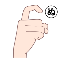 「ぬ」を表す指文字の手話の絵カードです。