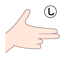 「し」を表す指文字の手話の絵カードです。