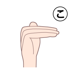 「こ」を表す指文字の手話の絵カードです。