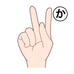 「か」を表す指文字の手話の絵カードです。