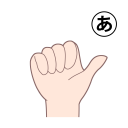 「あ」を表す指文字の手話の絵カードです。