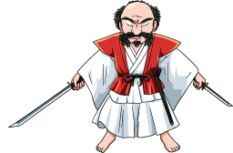 二天一流の剣豪、宮本武蔵のキャラクターのイラストです。