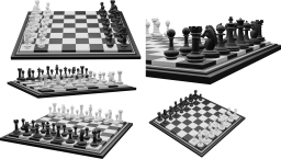 チェス駒とチェス盤の3Dレンダリング画像です。