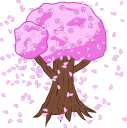 桜の木のイラストです。花びらが舞っているバージョンはヴァリアントをご覧ください。