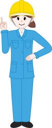 指を立てるポーズをしている女性の工場職員のイラストです。