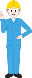 指を立てるポーズをしている男性の工場職員のイラストです。