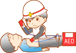 災害時にＡＥＤを作動させる救急隊のイラストです。