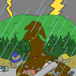 土砂崩れのイラストです。（雨がないバージョンはヴァリアントをご覧ください。）
