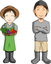 野菜を収穫した若夫婦