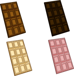 板チョコのイラスト４種セットの詰め合わせです。（齧られているバージョンはヴァリアントをご覧ください。）