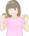 甘いものを思いっきり食べる女性のイラストです。