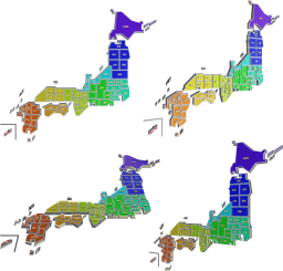 簡易な日本地図の３Dレンダリング画像です。（都道府県名なしの画像はヴァリアントをご覧ください）