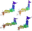 簡易な日本地図の３Dレンダリング画像です。（都道府県名なしの画像はヴァリアントをご覧ください）