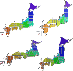 簡易な日本地図（都道府県名なし）の３Dレンダリング画像です。