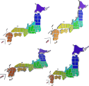 簡易な日本地図（都道府県名なし）の３Dレンダリング画像です。