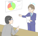 プレゼンで慌てる会社員のイラストです。