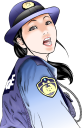 驚いて振り返る婦警さん