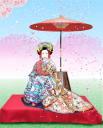 花見をする花魁　ラインスタンプ　日本の美　花街