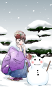 雪だるまと着物の女性