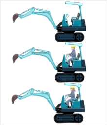 パワーショベル、オペレーター男女の3点セット