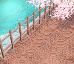 桜の咲いている川沿い遊歩道