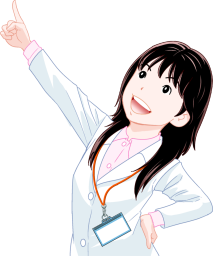 指差す白衣の女性